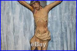 Antique German Large Carved Wood Crucifix Jesus Cross Religious Wall Mount 25