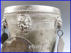 Antique German Pewter Guild Cup Pokal Tankard 18th C. Coins Religious Medals