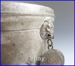 Antique German Pewter Guild Cup Pokal Tankard 18th C. Coins Religious Medals