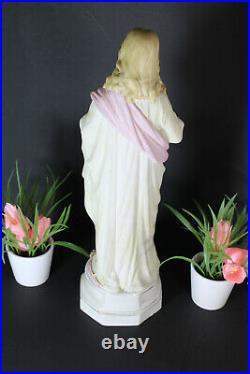 Antique German bisque porcelain Large sacred heart jesus statue religious