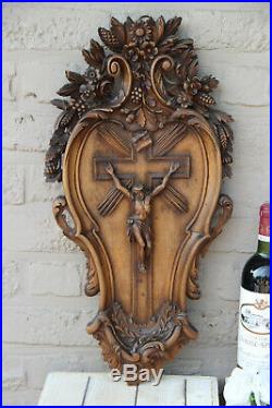 Antique German black forest wood carved crucifix cross Religious top