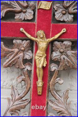 Antique German black forest wood carved crucifix cross religious