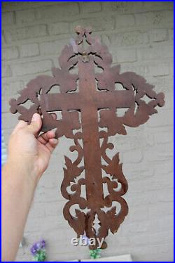 Antique German black forest wood carved crucifix cross religious