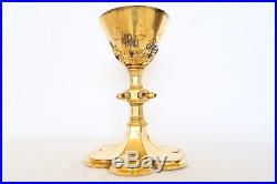 Antique German1858 Sterling Silver&Vermeil Natural Gems Religious Chalice