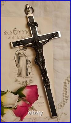 Antique Germany Bronze Ebony Wood Crucifix Cross Religious Relic 1900's RARE Antique Germany Bronze Ebony Wood Crucifix Cross Religious Relic 1900's RARE