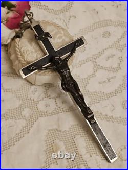 Antique Germany Bronze Ebony Wood Crucifix Cross Religious Relic 1900's RARE Antique Germany Bronze Ebony Wood Crucifix Cross Religious Relic 1900's RARE