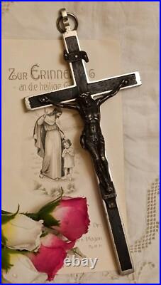 Antique Germany Bronze Ebony Wood Crucifix Cross Religious Relic 1900's RARE Antique Germany Bronze Ebony Wood Crucifix Cross Religious Relic 1900's RARE