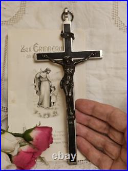 Antique Germany Bronze Ebony Wood Crucifix Cross Religious Relic 1900's RARE Antique Germany Bronze Ebony Wood Crucifix Cross Religious Relic 1900's RARE