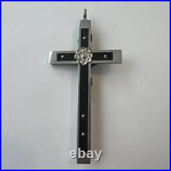 Antique Germany Metal Ebony Wood Crucifix Cross Religious Relic 1900's RARE