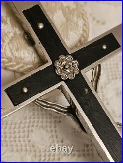 Antique Germany Metal Ebony Wood Crucifix Cross Religious Relic 1900's RARE Antique Germany Metal Ebony Wood Crucifix Cross Religious Relic 1900's RARE
