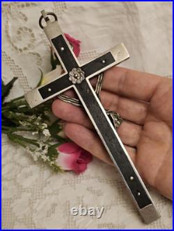 Antique Germany Metal Ebony Wood Crucifix Cross Religious Relic 1900's RARE Antique Germany Metal Ebony Wood Crucifix Cross Religious Relic 1900's RARE