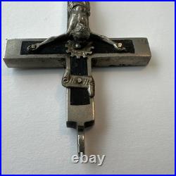 Antique Germany Metal Ebony Wood Crucifix Cross Religious Relic 1900's RARE