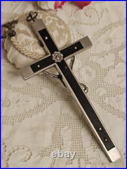 Antique Germany Metal Ebony Wood Crucifix Cross Religious Relic 1900's RARE Antique Germany Metal Ebony Wood Crucifix Cross Religious Relic 1900's RARE