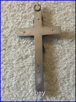 Antique Germany Metal Ebony Wood Crucifix Cross Religious Relic 1900's RARE