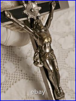 Antique Germany Metal Ebony Wood Crucifix Cross Religious Relic 1900's RARE Antique Germany Metal Ebony Wood Crucifix Cross Religious Relic 1900's RARE