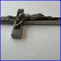 Antique Germany Metal Ebony Wood Crucifix Cross Religious Relic 1900's RARE