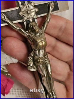 Antique Germany Metal Ebony Wood Crucifix Cross Religious Relic 1900's RARE Antique Germany Metal Ebony Wood Crucifix Cross Religious Relic 1900's RARE