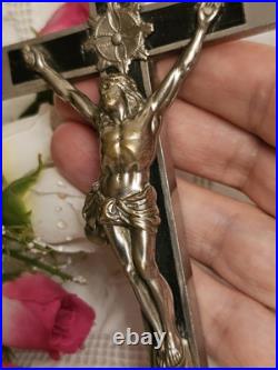 Antique Germany Metal Ebony Wood Crucifix Cross Religious Relic 1900's RARE Antique Germany Metal Ebony Wood Crucifix Cross Religious Relic 1900's RARE