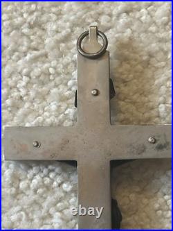 Antique Germany Metal Ebony Wood Crucifix Cross Religious Relic 1900's RARE