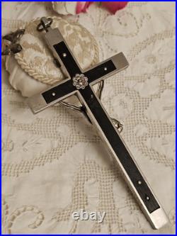 Antique Germany Metal Ebony Wood Crucifix Cross Religious Relic 1900's RARE Antique Germany Metal Ebony Wood Crucifix Cross Religious Relic 1900's RARE