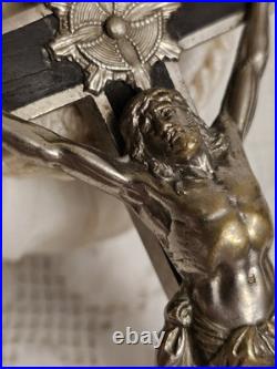 Antique Germany Metal Ebony Wood Crucifix Cross Religious Relic 1900's RARE Antique Germany Metal Ebony Wood Crucifix Cross Religious Relic 1900's RARE