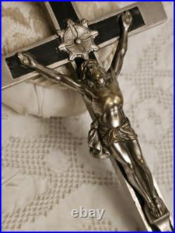 Antique Germany Metal Ebony Wood Crucifix Cross Religious Relic 1900's RARE Antique Germany Metal Ebony Wood Crucifix Cross Religious Relic 1900's RARE