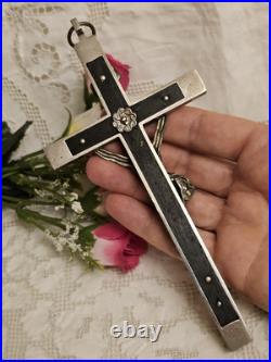 Antique Germany Metal Ebony Wood Crucifix Cross Religious Relic 1900's RARE Antique Germany Metal Ebony Wood Crucifix Cross Religious Relic 1900's RARE