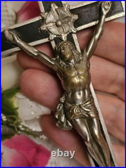 Antique Germany Metal Ebony Wood Crucifix Cross Religious Relic 1900's RARE Antique Germany Metal Ebony Wood Crucifix Cross Religious Relic 1900's RARE