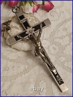 Antique Germany Metal Ebony Wood Crucifix Cross Religious Relic 1900's RARE Antique Germany Metal Ebony Wood Crucifix Cross Religious Relic 1900's RARE