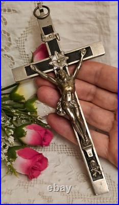 Antique Germany Metal Ebony Wood Crucifix Cross Religious Relic 1900's RARE Antique Germany Metal Ebony Wood Crucifix Cross Religious Relic 1900's RARE
