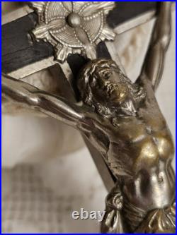 Antique Germany Metal Ebony Wood Crucifix Cross Religious Relic 1900's RARE Antique Germany Metal Ebony Wood Crucifix Cross Religious Relic 1900's RARE