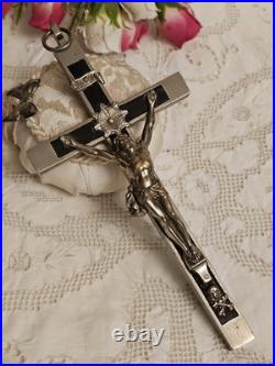 Antique Germany Metal Ebony Wood Crucifix Cross Religious Relic 1900's RARE Antique Germany Metal Ebony Wood Crucifix Cross Religious Relic 1900's RARE