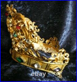 Antique Gilded Bronze French Religious Santos crown virgin mary baby jesus tiara