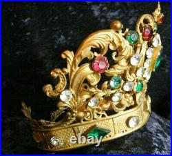 Antique Gilded Bronze French Religious Santos crown virgin mary baby jesus tiara