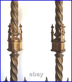 Antique Gilded Bronze Gothic Church Candlesticks Candelabra Religious 29 Inches