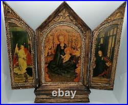 Antique Gilded Triptych Reliquary Vatican religious wood Oratory Altarpiece