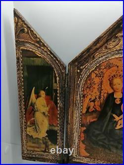 Antique Gilded Triptych Reliquary Vatican religious wood Oratory Altarpiece