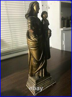Antique Gilded Wood Religious Statue Mother & Child / 18th 19th Century