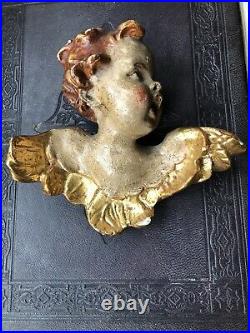 Antique Gilt Plaster Cherub Bust Religious Putto, Church Cathedral Ecclesiastical