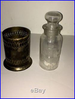 Antique Glass Holy Water Bottle With Glass Aspergillum Religious Item