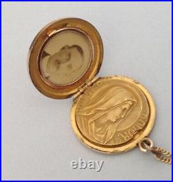 Antique Gold Filled Locket IHS Religious Catholic Pendant Art Nouveau Necklace