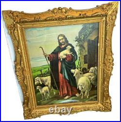 Antique Gold Ornate Wood Framed Print Religious Jesus Lamb of God Print 27 x 23