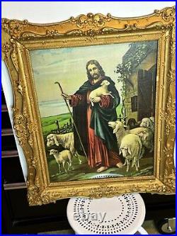 Antique Gold Ornate Wood Framed Print Religious Jesus Lamb of God Print 27 x 23