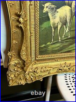 Antique Gold Ornate Wood Framed Print Religious Jesus Lamb of God Print 27 x 23