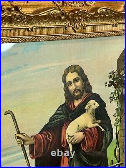 Antique Gold Ornate Wood Framed Print Religious Jesus Lamb of God Print 27 x 23