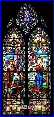 Antique Gothic Church Religious Stained Glass Window Depicting Mary And Joseph