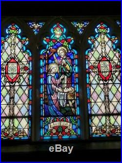 Antique Gothic Church Religious Stained Glass Window Nativity Jesus Mary Joseph
