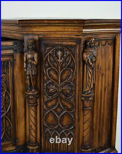 Antique Gothic Communion Cabinet Carved Religious Figures Knight