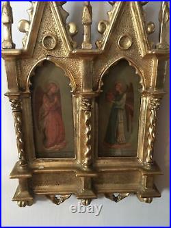 Antique Gothic Gold Gilt Framed Angels Lithograph Religious Finely Detailed