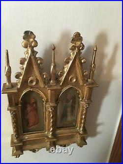 Antique Gothic Gold Gilt Framed Angels Lithograph Religious Finely Detailed